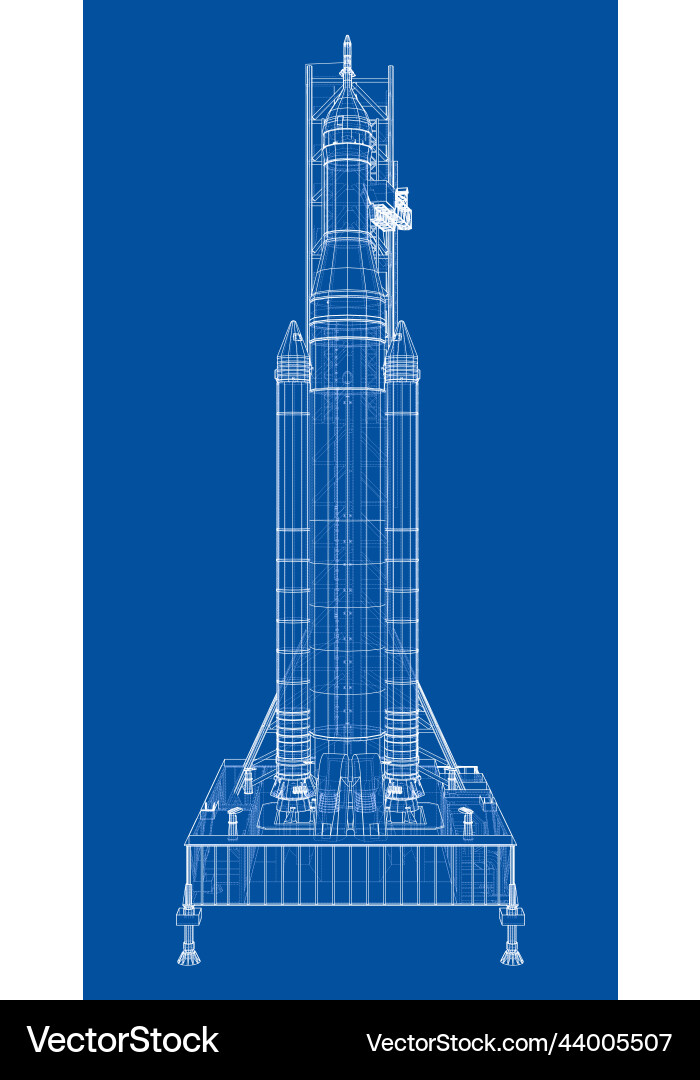 Space rocket on launch pad rendering of 3d Space rocket on launch pad rendering of 3d vector image