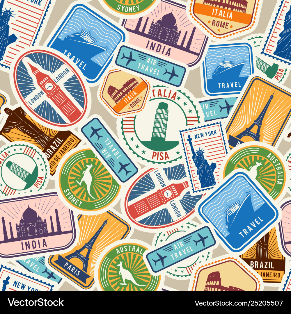 Travel Stamps & Global Icons Vector Image