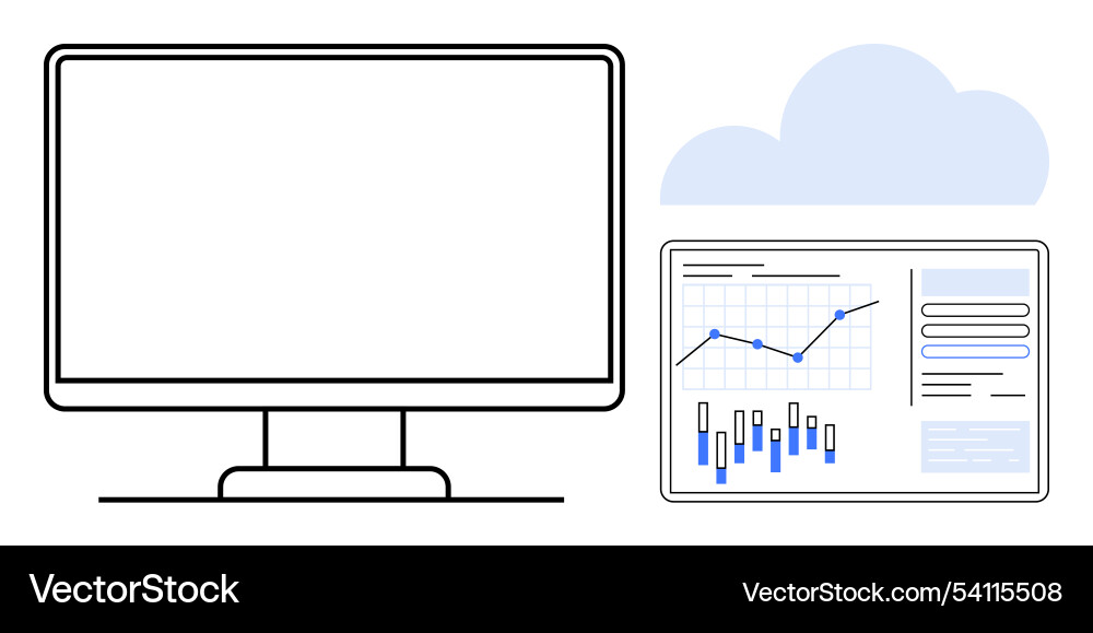 Computer monitor and data analysis screen Computer monitor and data analysis screen vector image