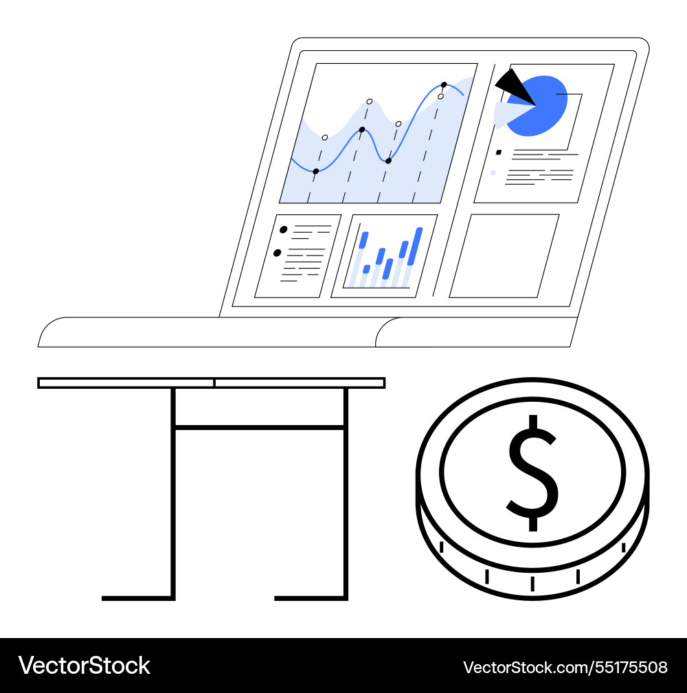 Financial data analysis with graphs on screen Financial data analysis with graphs on screen vector image