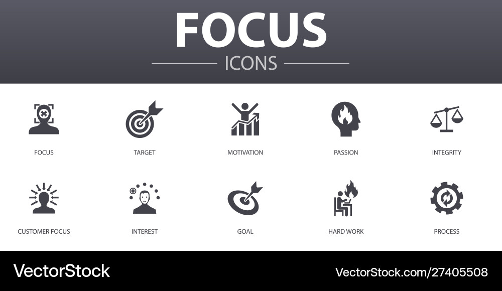 Focus & Motivation Icon Set Vector Image