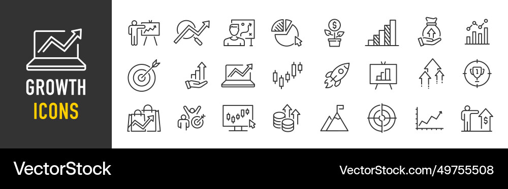 Growth web icons in line style target graph Growth web icons in line style target graph Vector Image