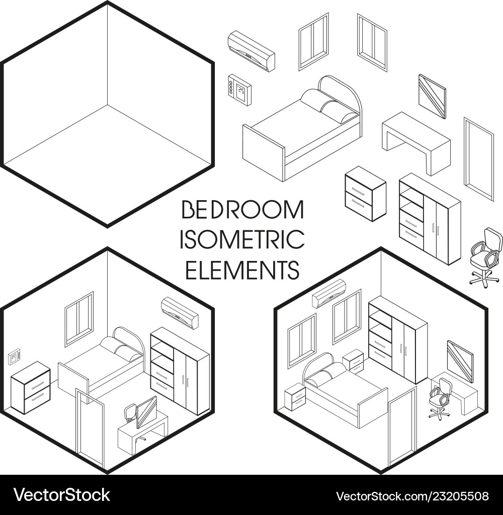 Isometric Bedroom Interior Creator Royalty Free Vector Image