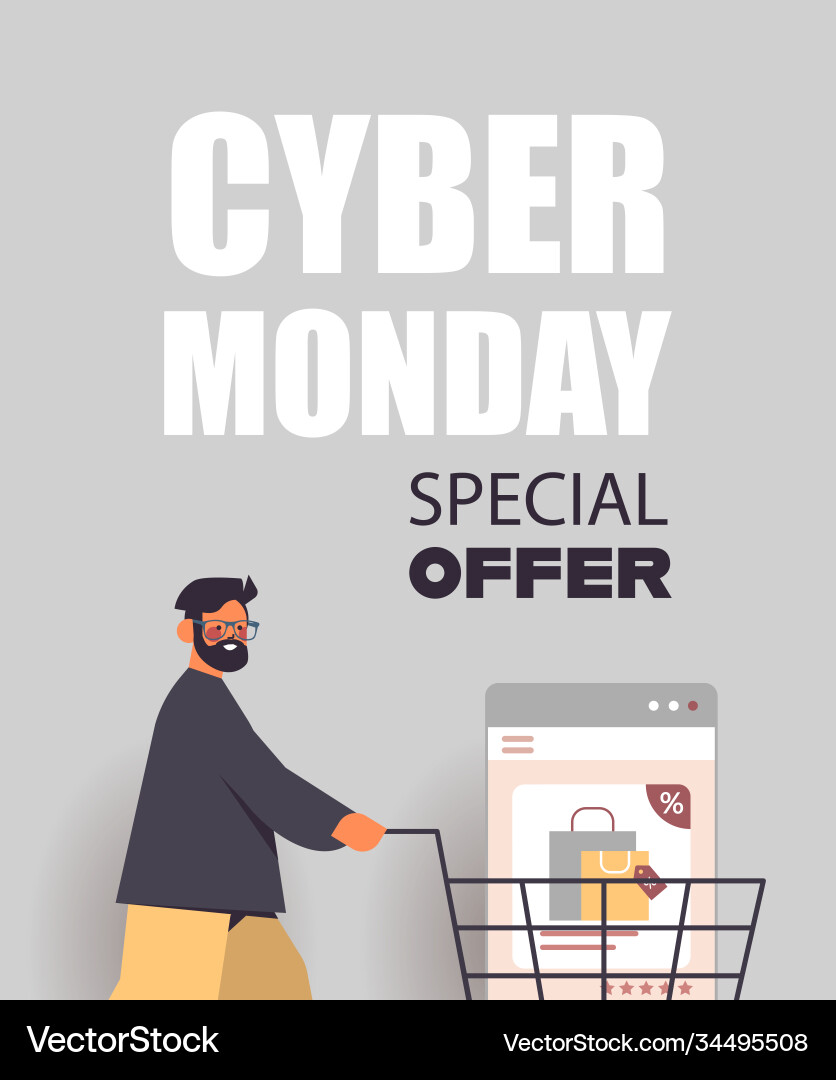 Man with Web Browser in Shopping Cart Vector Image