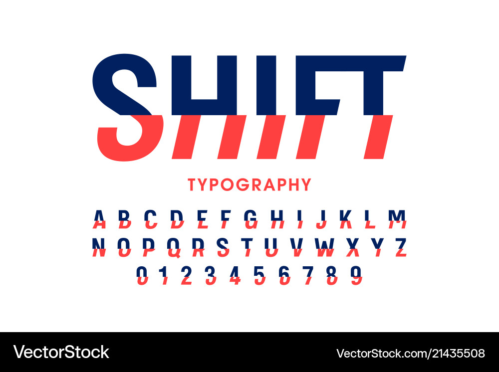 Modern shift font alphabet letters and numbers vector image