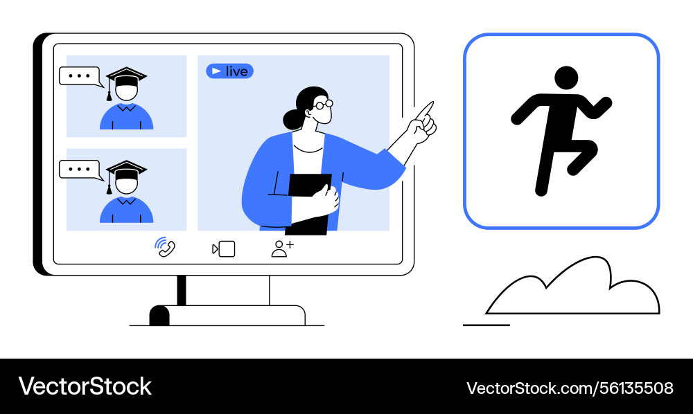 Online learning session with tutor explaining Online learning session with tutor explaining vector image
