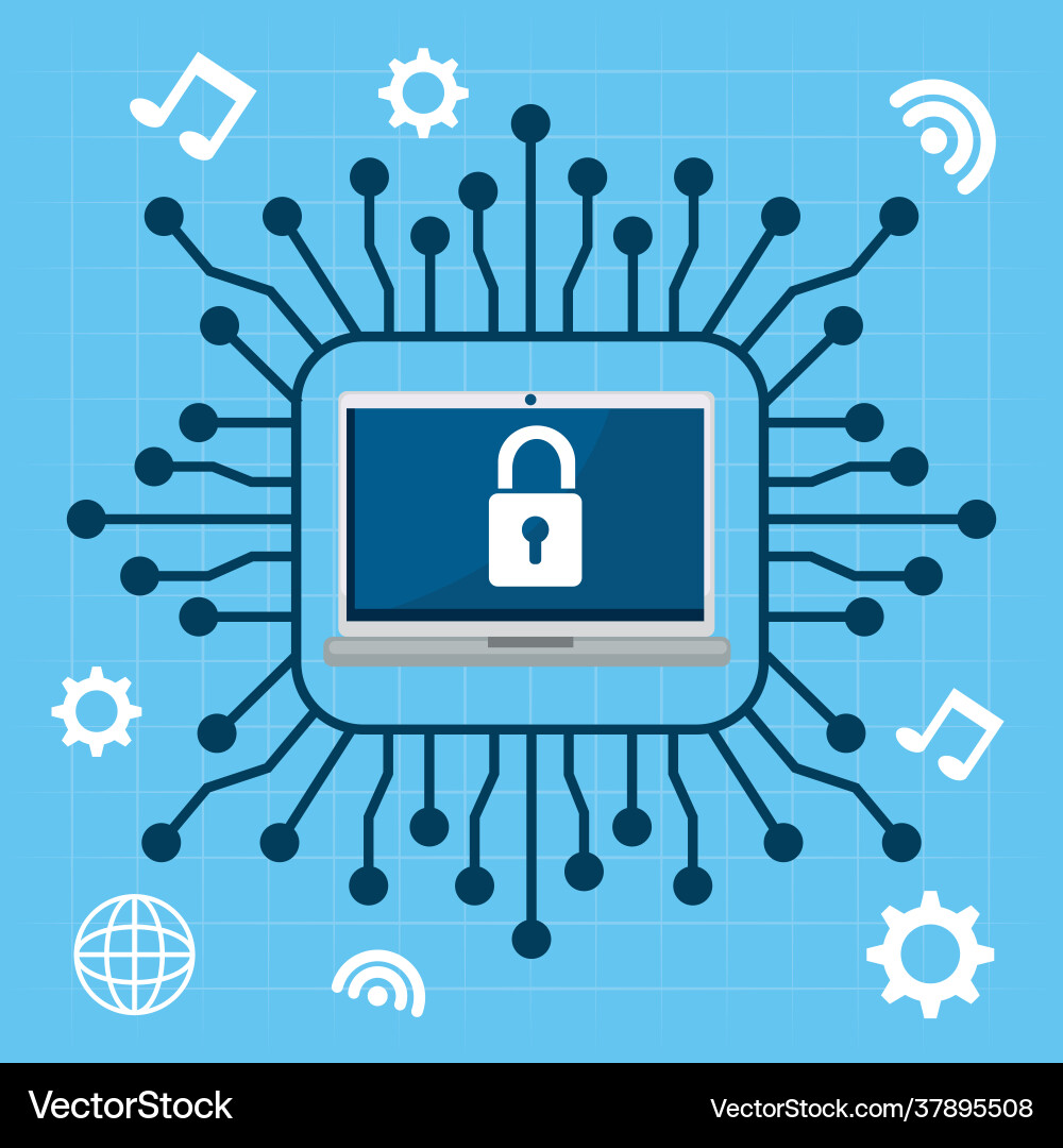Padlock inside laptop with circuit Vector Image