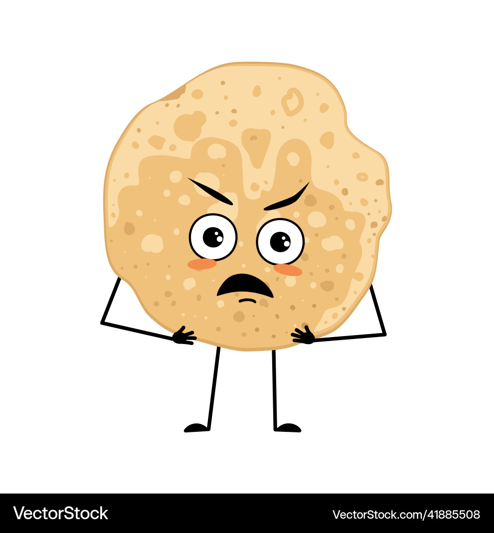Pancake character with angry emotions grumpy face Vector Image