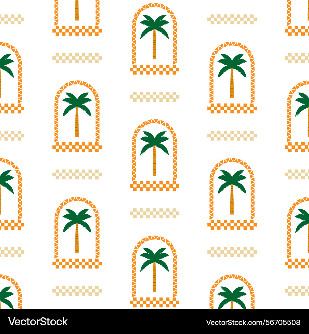 Seamless pattern with palm in mosaic frame element Seamless pattern with palm in mosaic frame element vector image