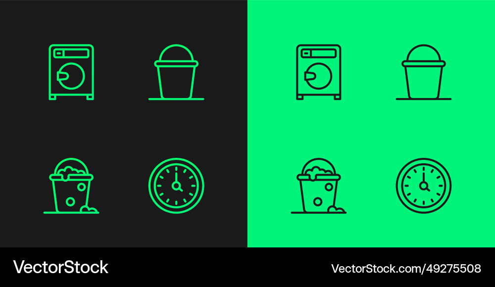 Set line clock bucket with foam and bubbles Set line clock bucket with foam and bubbles vector image