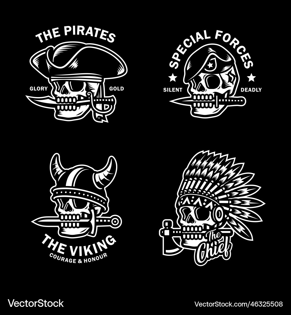 Viking Skull Logo - Black & White Vector Image