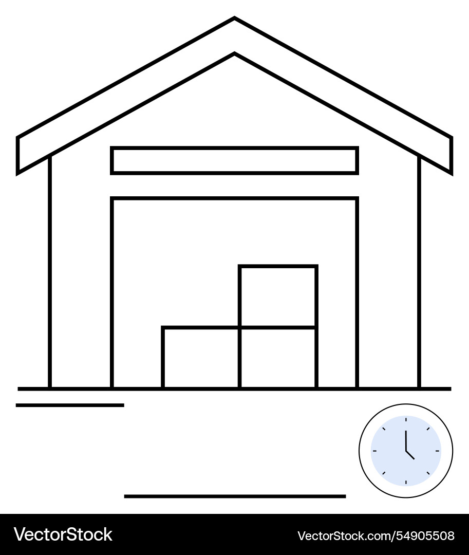 Warehouse with stacked boxes and clock Warehouse with stacked boxes and clock vector image