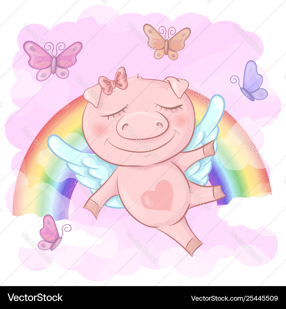 A cute pig cartoon on rainbow A cute pig cartoon on rainbow vector image