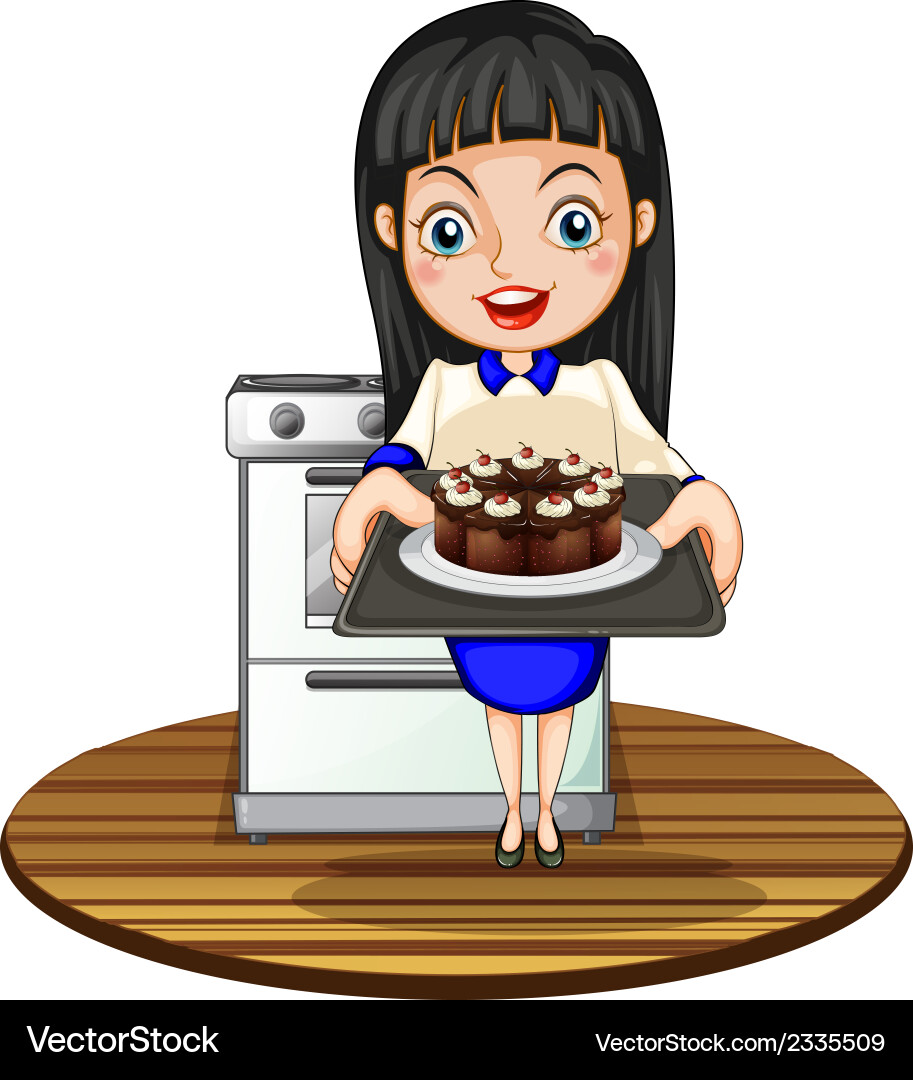 A girl baking cake Royalty Free Vector Image - VectorStock