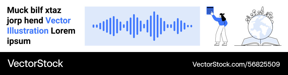 Audio waveform with person interacting and open Audio waveform with person interacting and open vector image