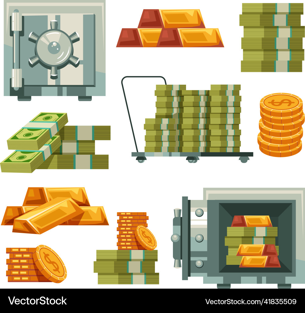 Closed and open iron safe full of money Closed and open iron safe full of money vector image