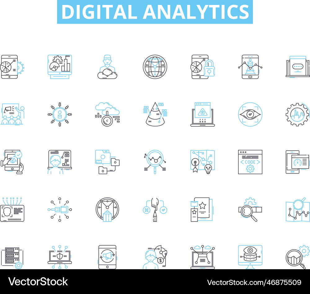 Digital analytics linear icons set metrics Digital analytics linear icons set metrics Vector Image