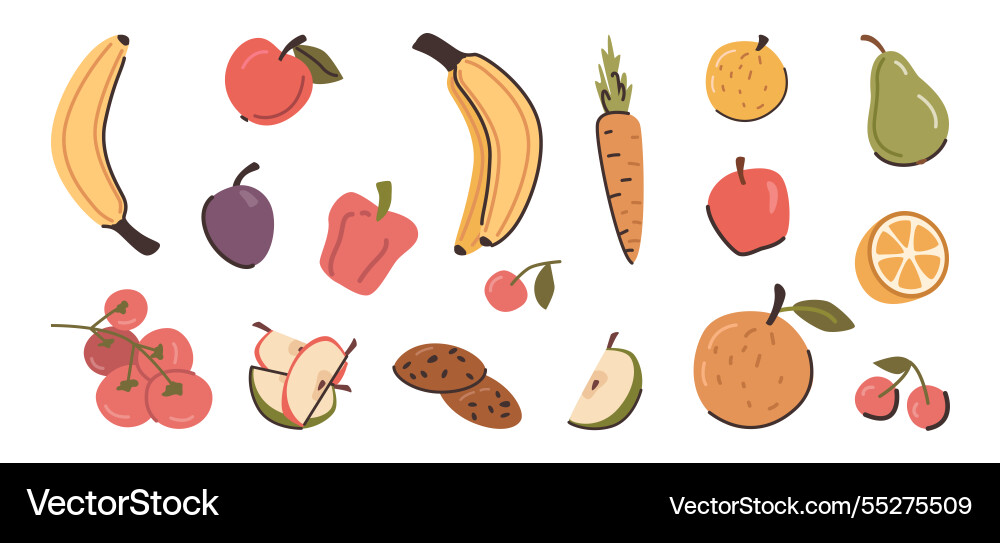 Obst und Gemüse Snacks zum Mittagessen Obst und Gemüse Snacks zum Mittagessen vektorbild