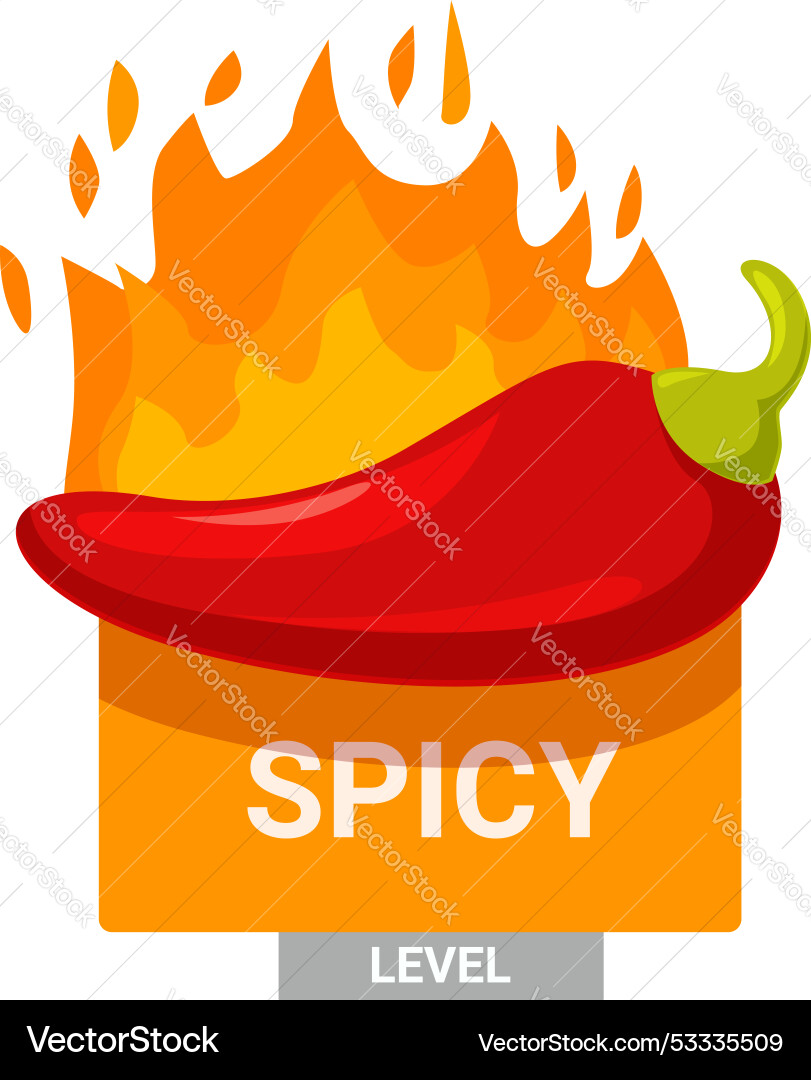Red chili pepper burning in flames indicating Vector Image