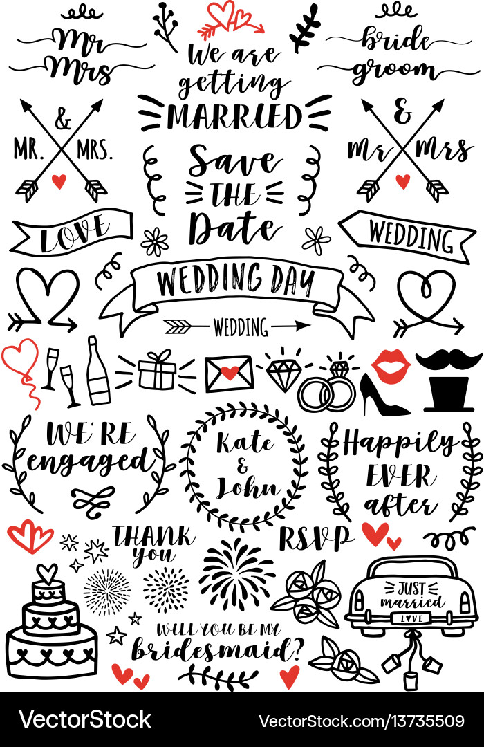 Romantic Wedding Doodles & Overlays Vector Image