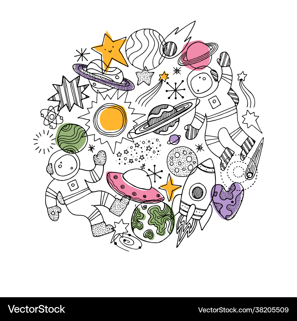 Various space elements round composition linear Various space elements round composition linear Vector Image