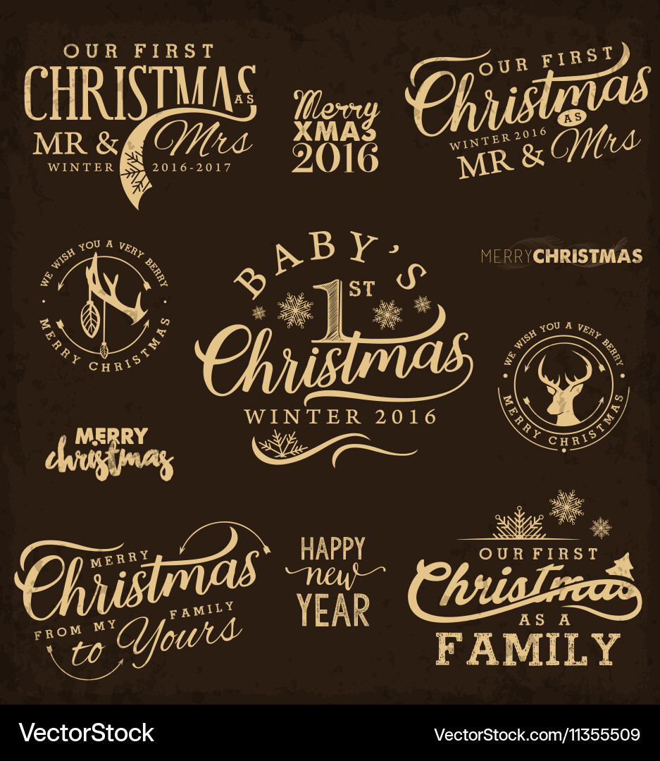 Vintage Family Christmas Elements Vector Image