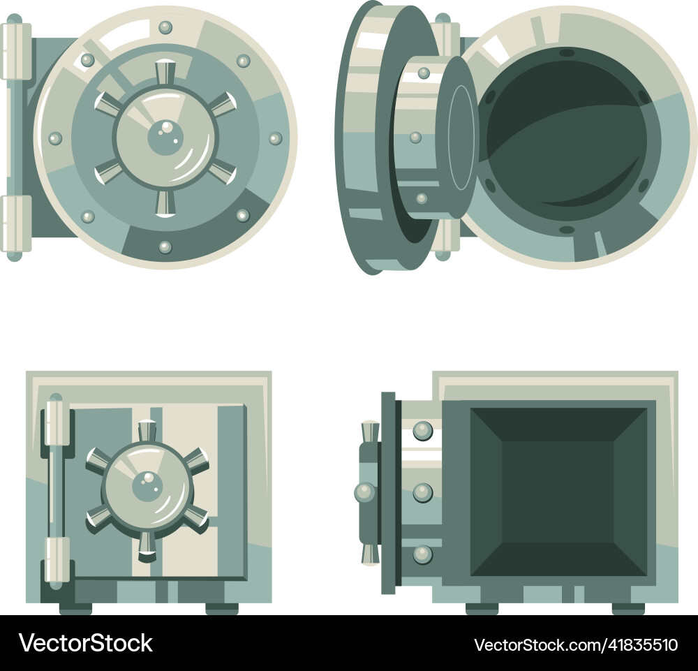 Empty Iron Safe - Closed and Open Vector Image