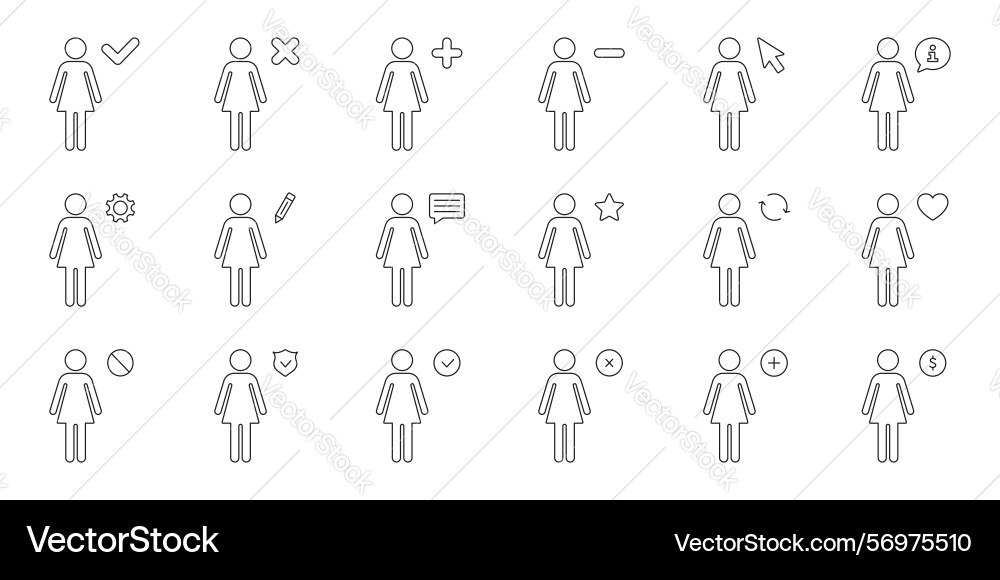 Female user interface icons set interaction Female user interface icons set interaction Vector Image