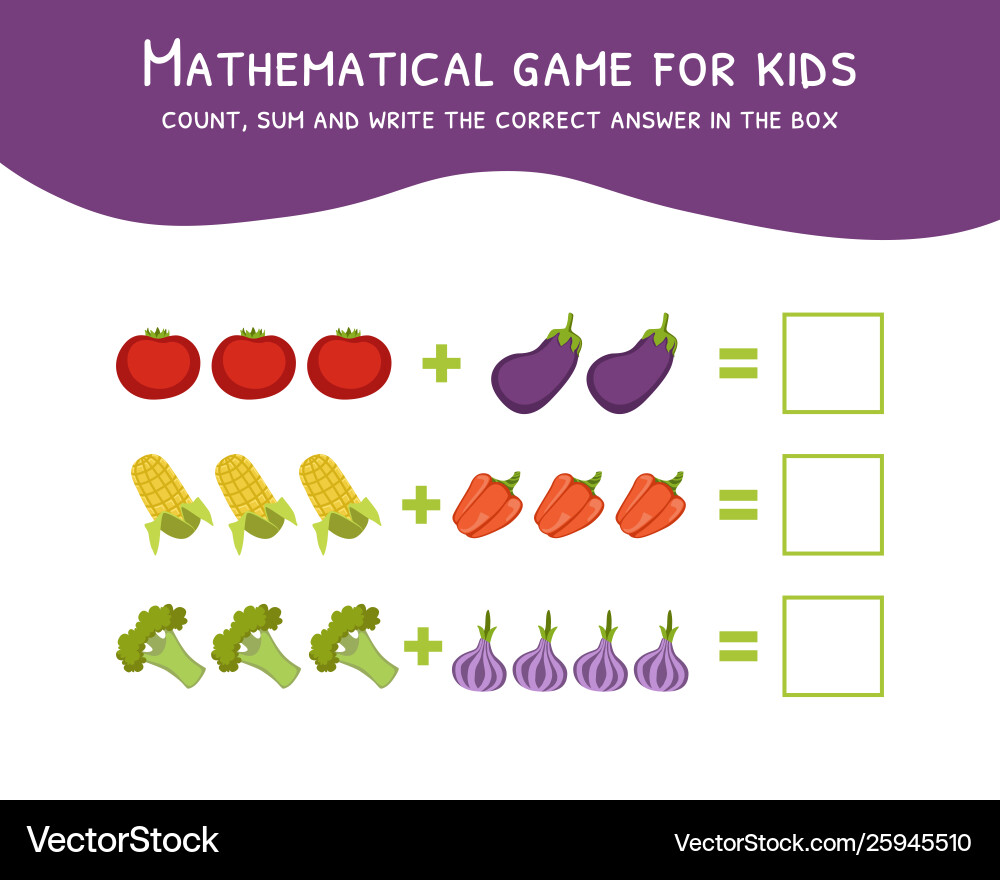 Math Game for Kids: Count, Sum & Write Vector Image