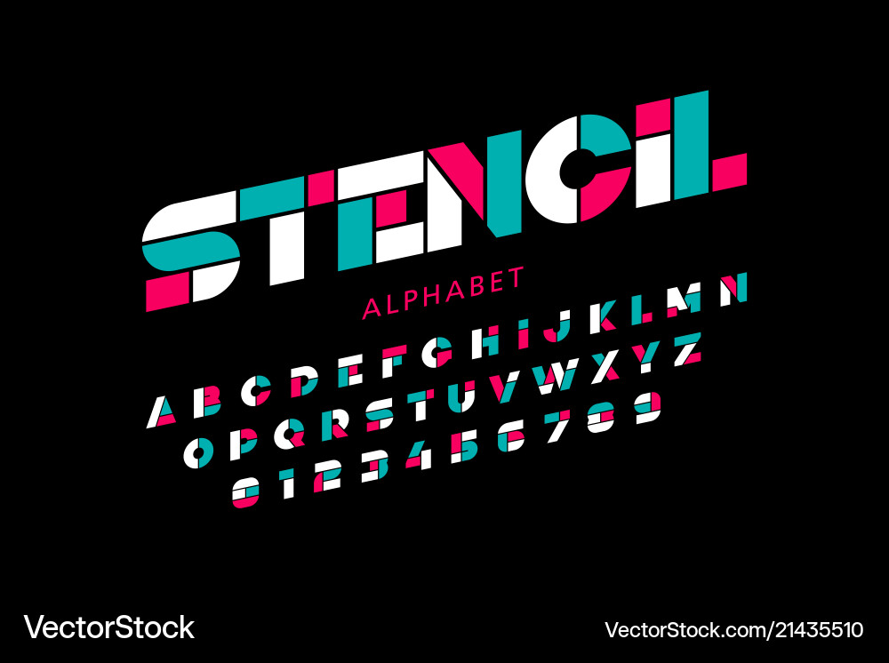 Modern Stencil Alphabet & Numbers vector image