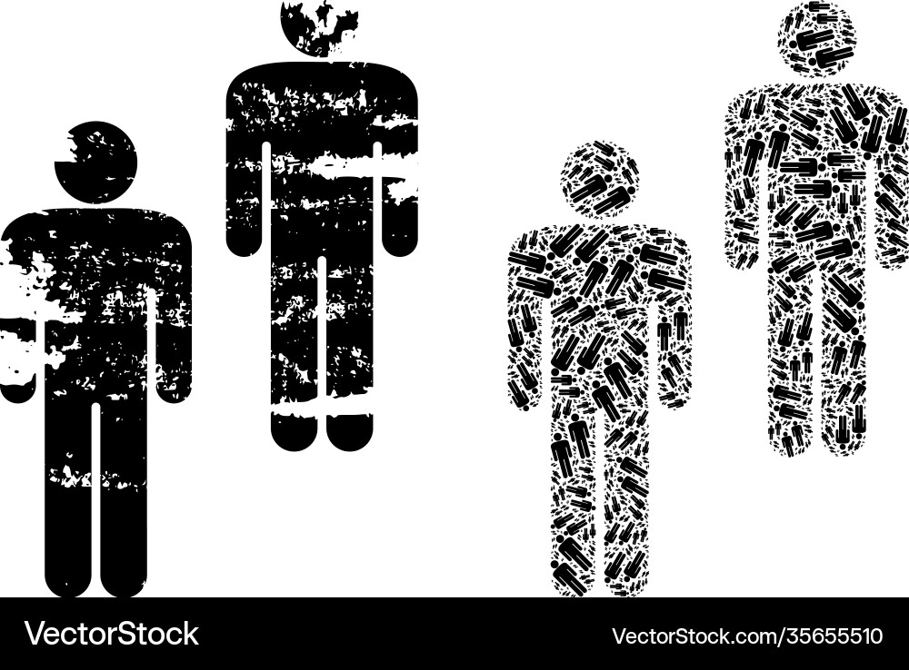 People icon recursion mosaic and grunge textured Vector Image