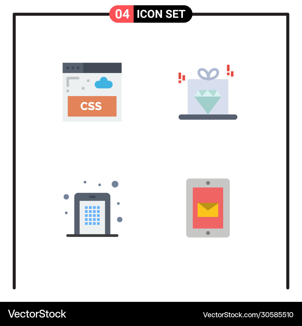 Set 4 flat icons on grid for internet mobile Vector Image
