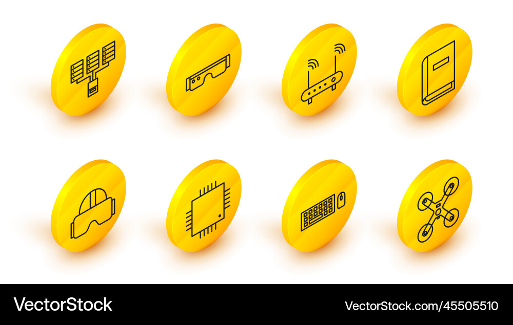 Set line drone flying keyboard and mouse Vector Image