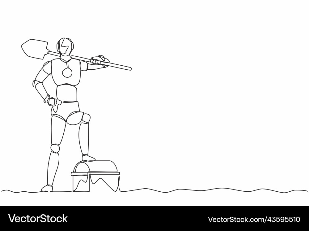 Single continuous line drawing robot digging Single continuous line drawing robot digging vector image