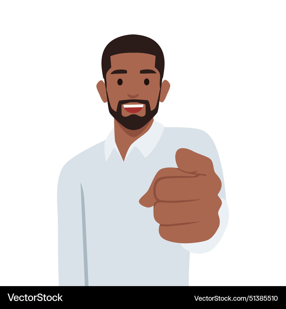 Standing business man pointing with index finger Vector Image