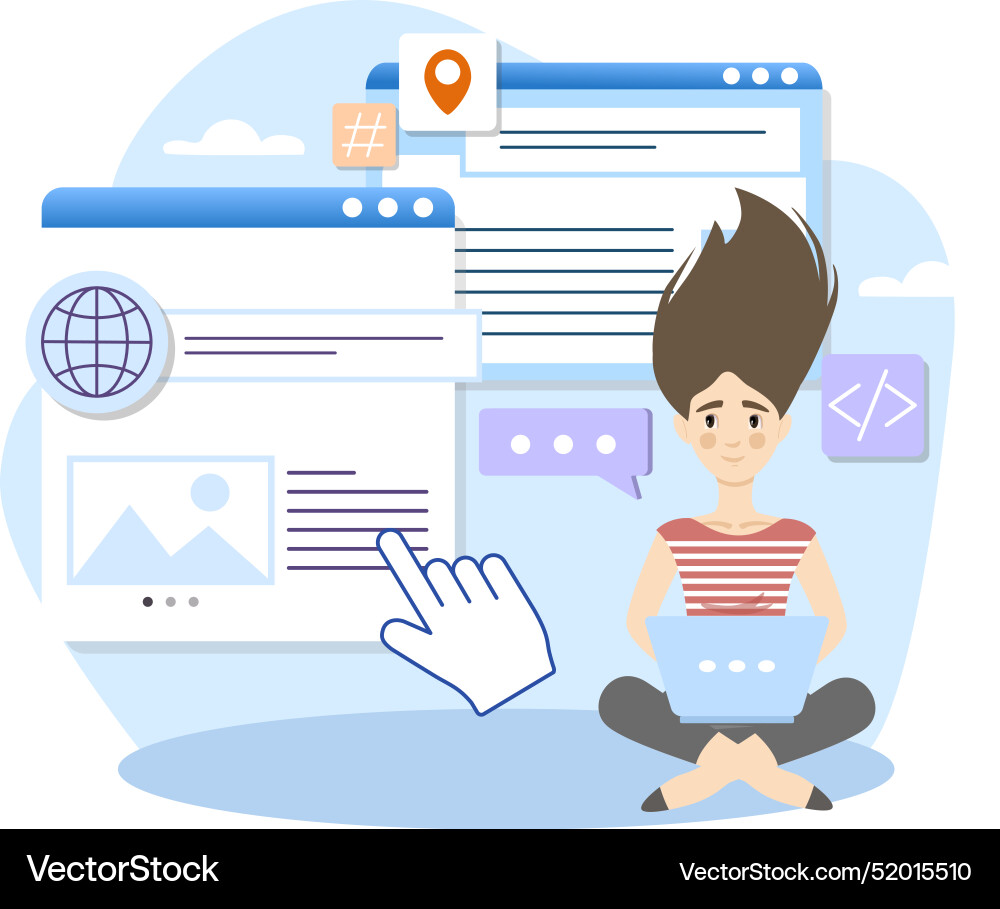 Web developer working with laptop and programming Vector Image