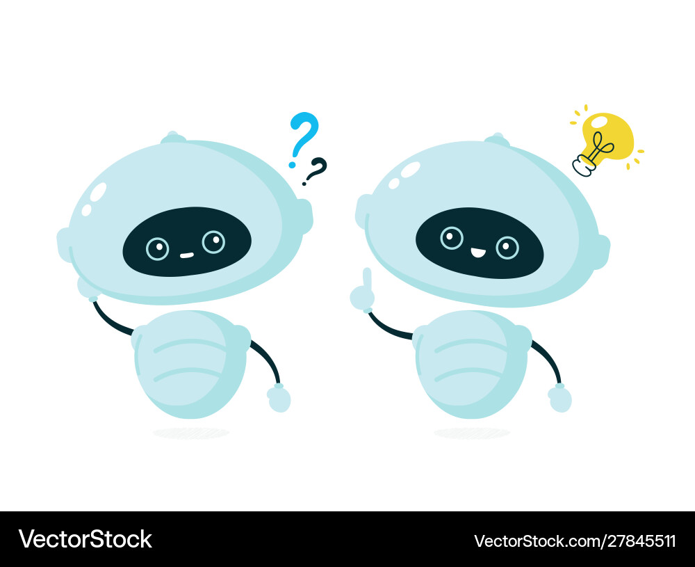 Cute smiling robot bot with question mark Cute smiling robot bot with question mark Vector Image