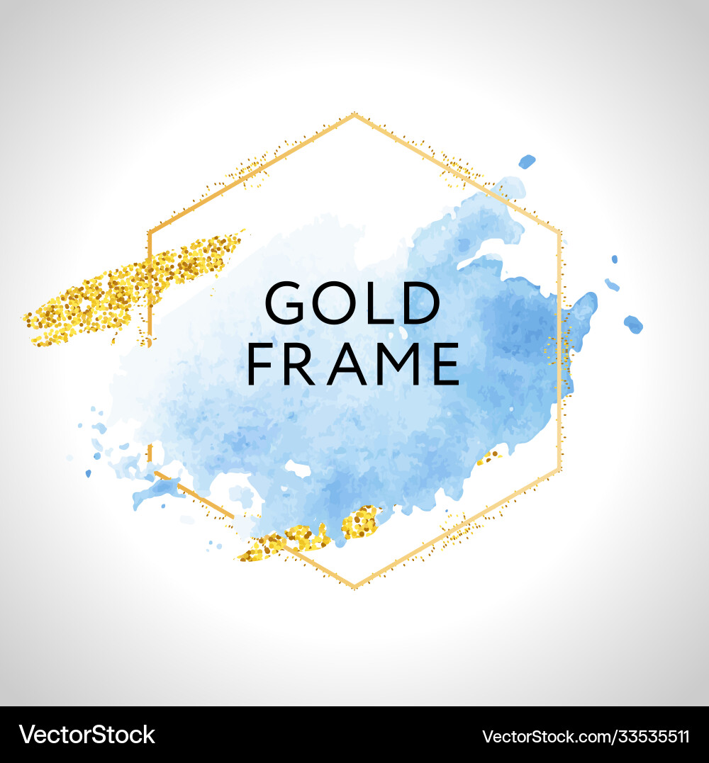 Pastel blue watercolor spots and gold lines Vector Image