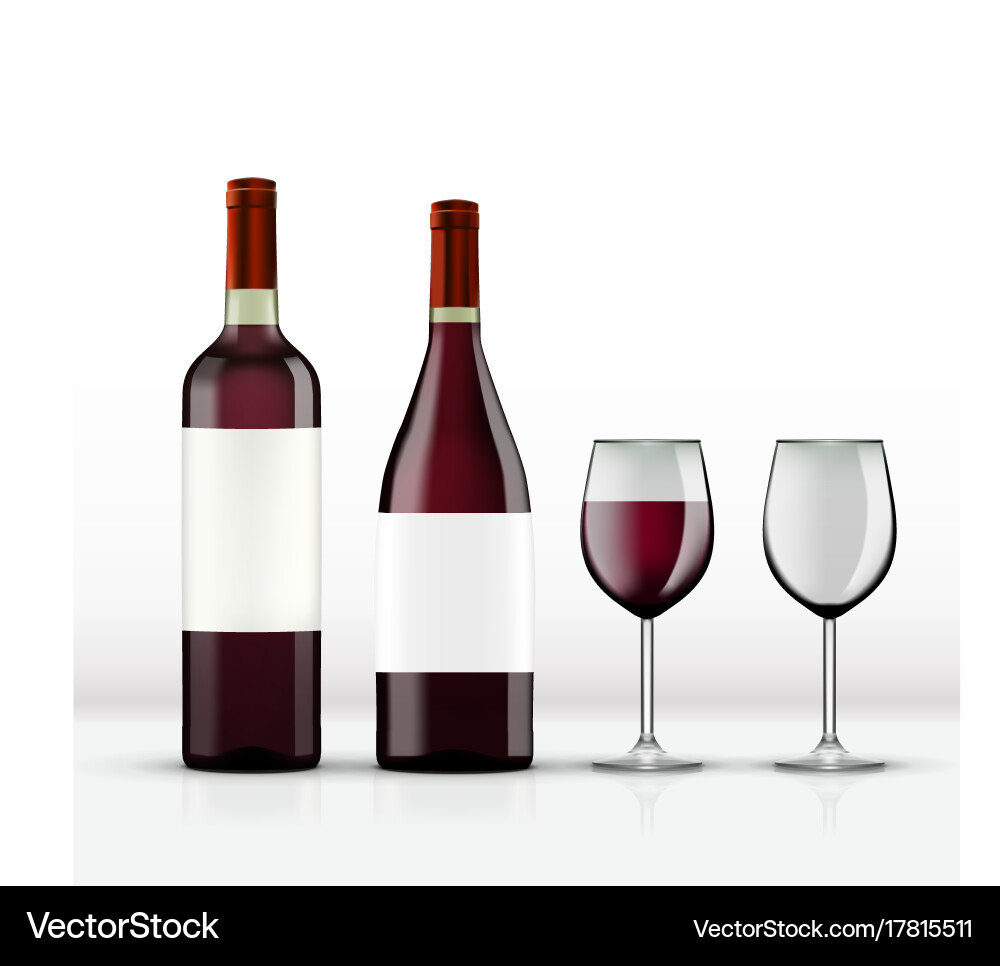 Realistic open red wine bottle with glass Vector Image