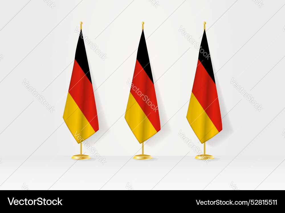 Three germany flags in a row on golden stand Vector Image