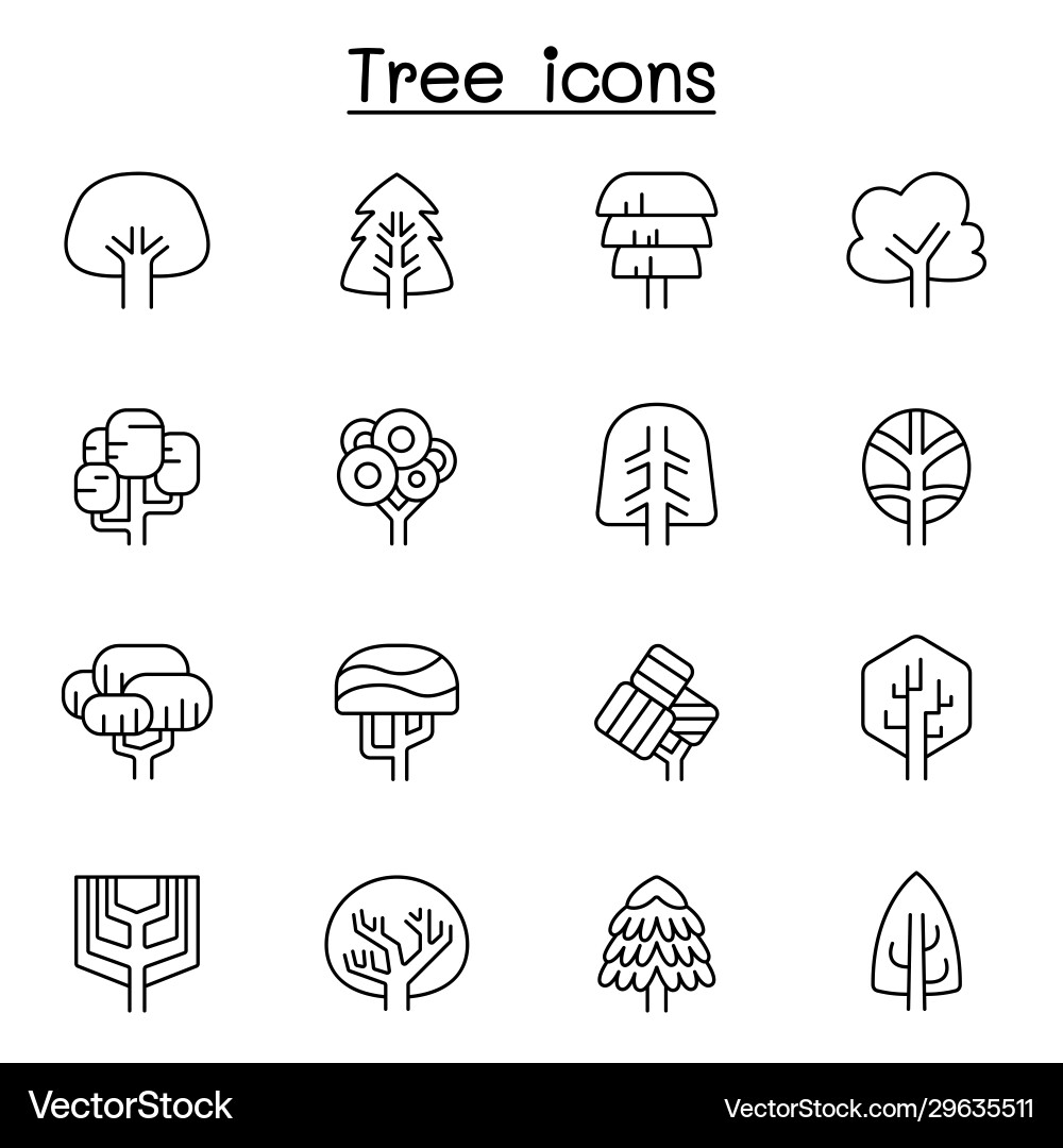 Tree icon set in thin line style Tree icon set in thin line style vector image