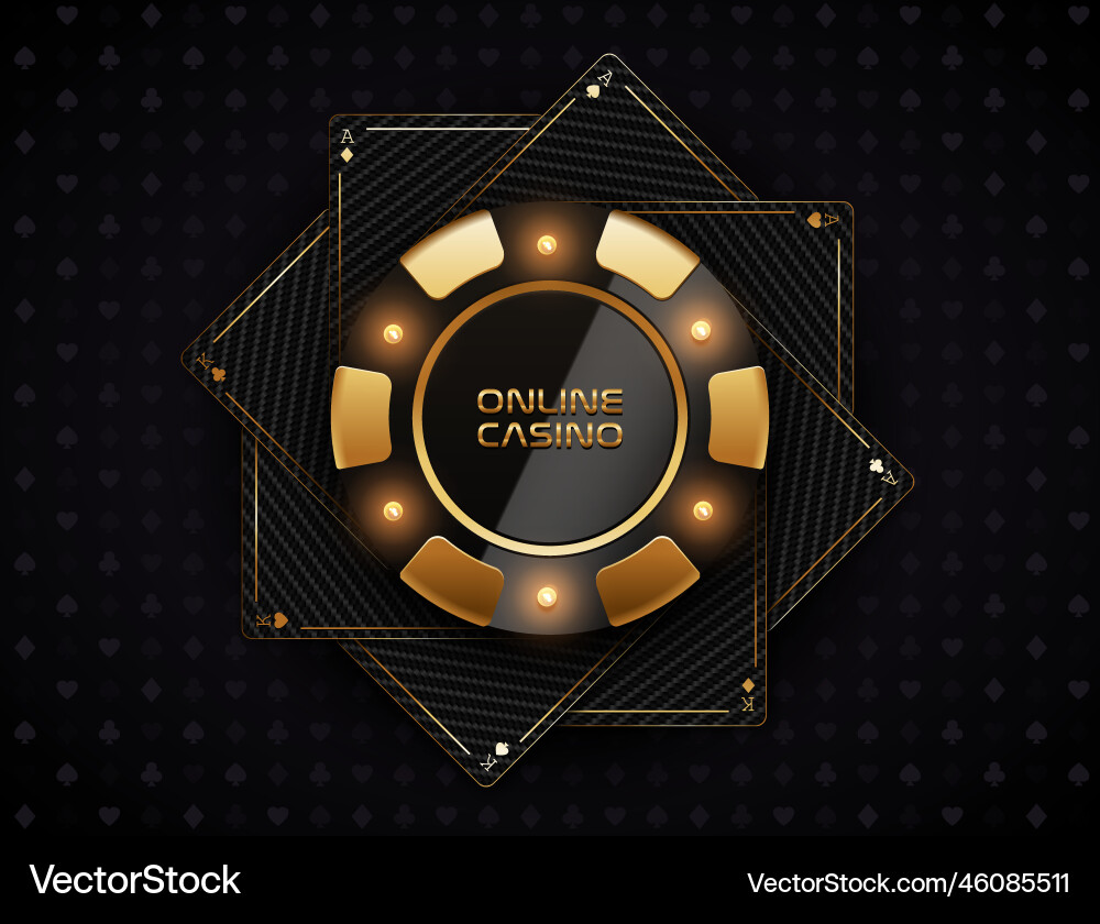 Vip Poker schwarz und golden Chip Kohlefaser Ass Vip Poker schwarz und golden Chip Kohlefaser Ass vektorbild