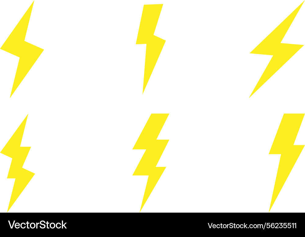 Yellow lightning bolt thunderbolt set power Vector Image