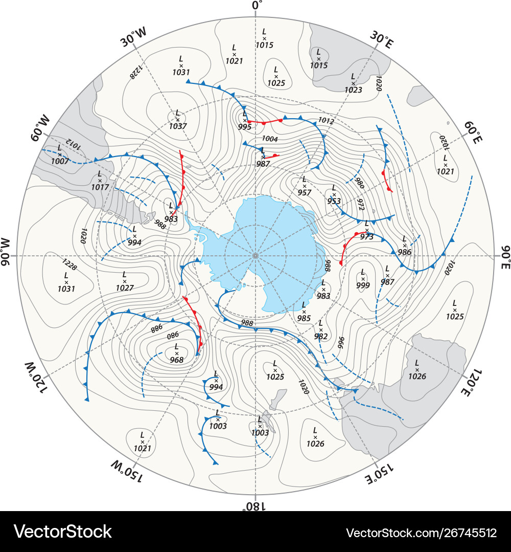 Antarctic Weather Map with Isobars Vector Image