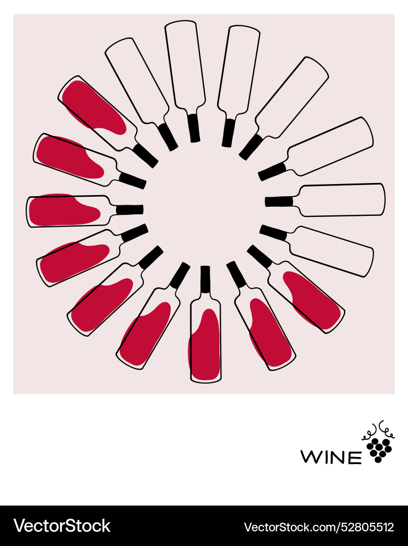 Circular arrangement of wine bottles showcasing Circular arrangement of wine bottles showcasing vector image