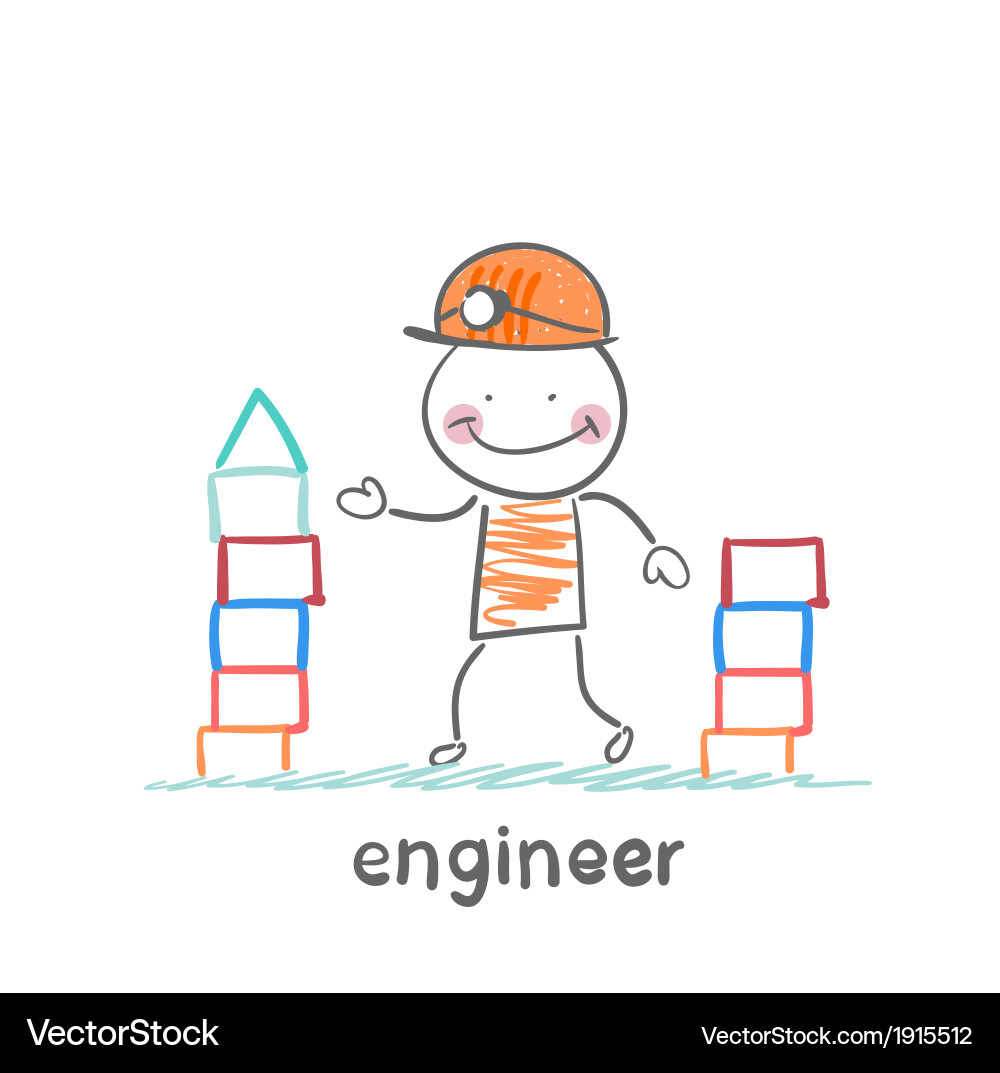 Construction Worker Building Blocks Vector Image