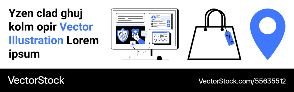 E-commerce elements with a computer screen E-commerce elements with a computer screen vector image