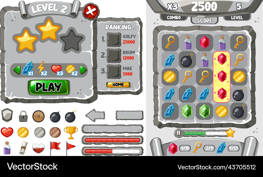 Game element template design set Royalty Free Vector Image