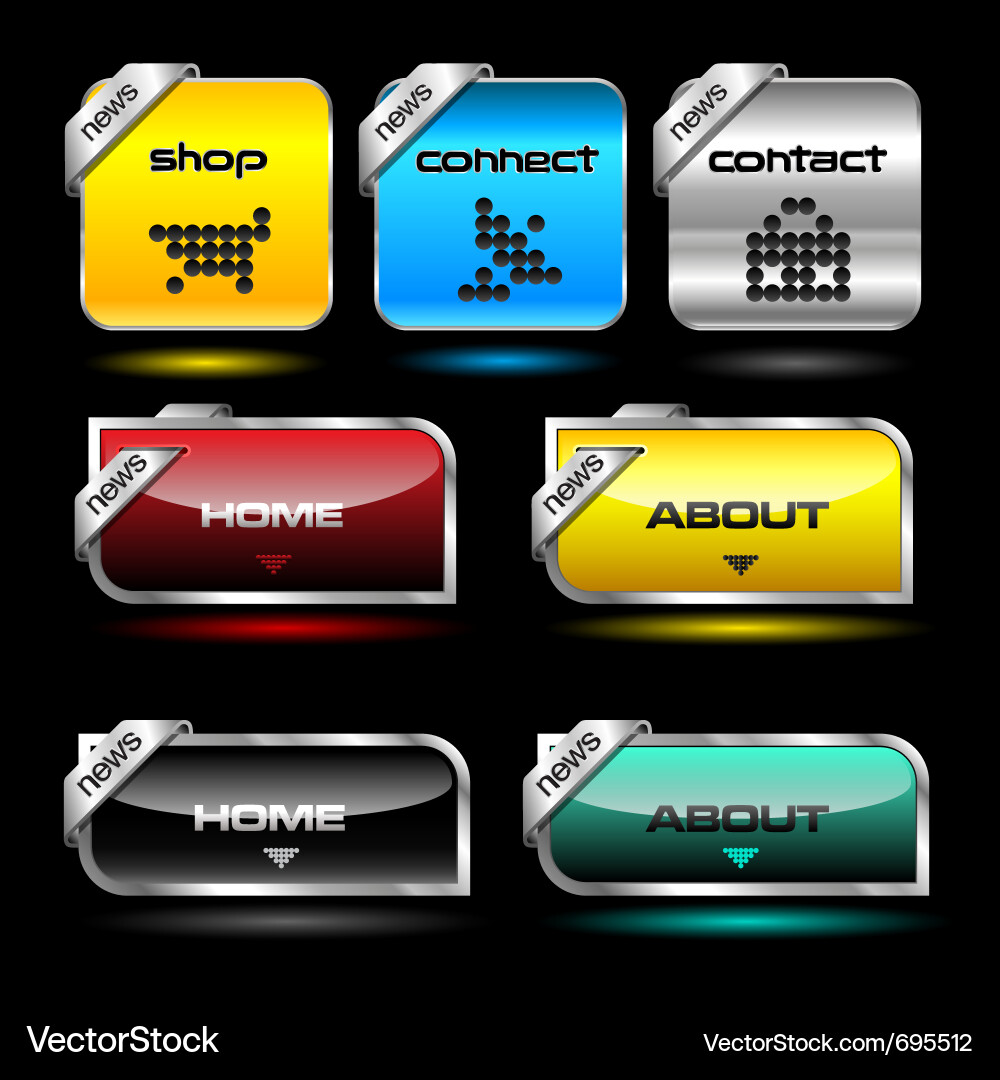 Glossy Metallic Website Buttons vector image