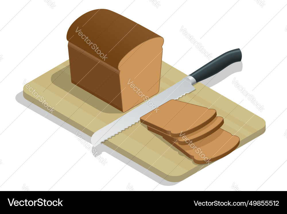 Isometric fresh bread on the kitchen table whole Isometric fresh bread on the kitchen table whole vector image